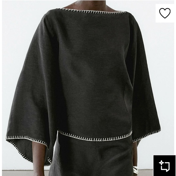 Massimo Dutti Elegant Black Top with White Accents - Picture 2 of 4